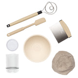Sourdough Start Up Kit: Dough whisk, Spatula, Dough scraper, Boule banneton, Boule banneton liner, and Starter jar.