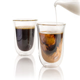 Double-Wall Insulated Latte Glasses, filled with coffee