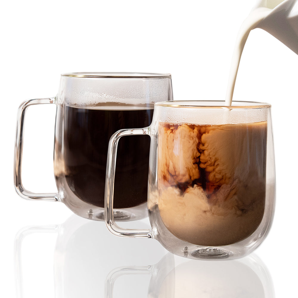 Glass mugs filled with coffee