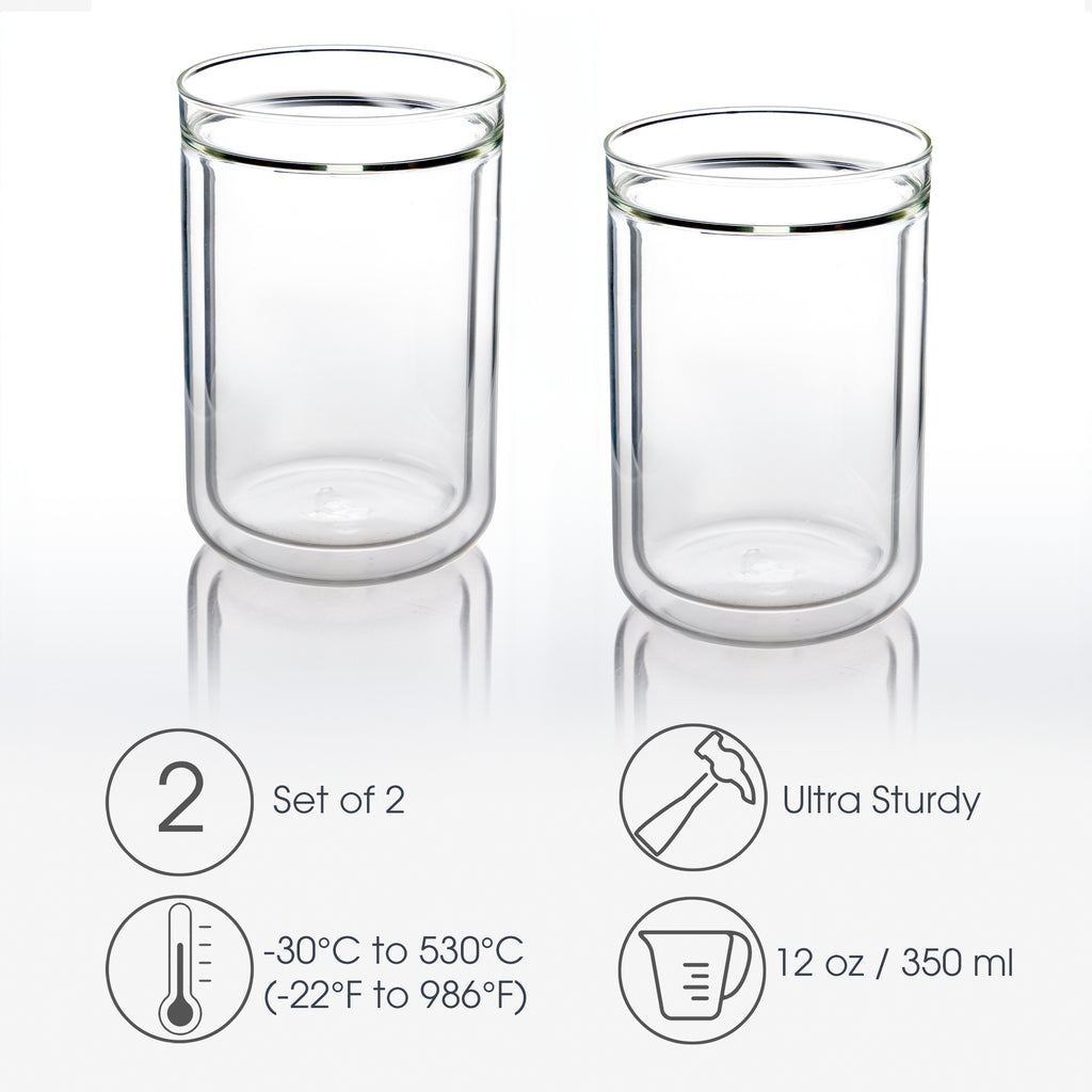 YIELD Double-Walled Glass Tumblers, Set of 2, Tall or Short Sizes