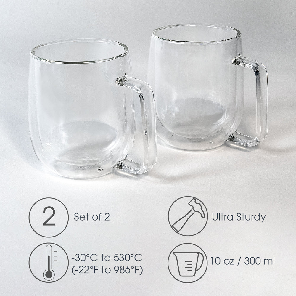 2 Pack 12 oz Double Walled Glass Coffee Mugs with Handle,Insulated Layer Coffee Cups,Clear Borosilicate Glass Mugs,Perfect for Cappuccino,Tea,Latte,Es