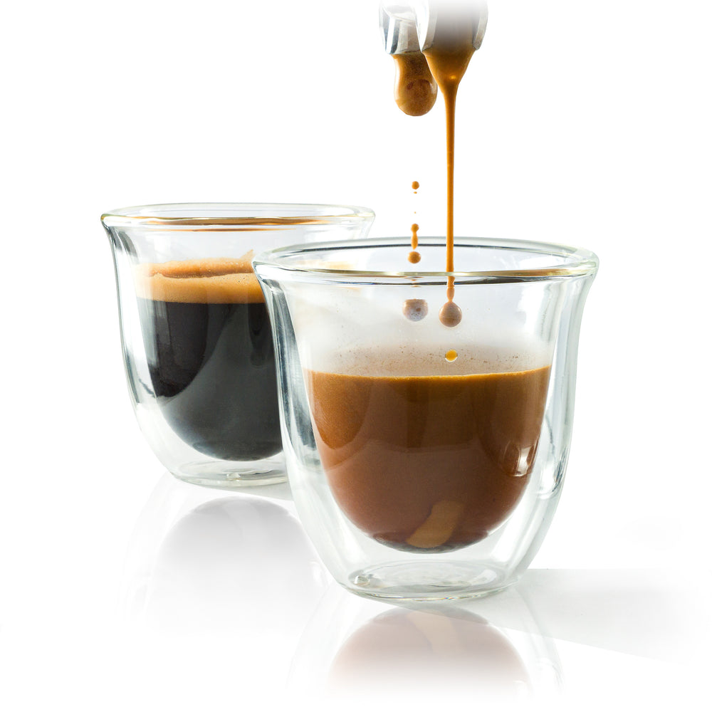 Double-Wall Insulated Espresso Glasses, filled with espresso