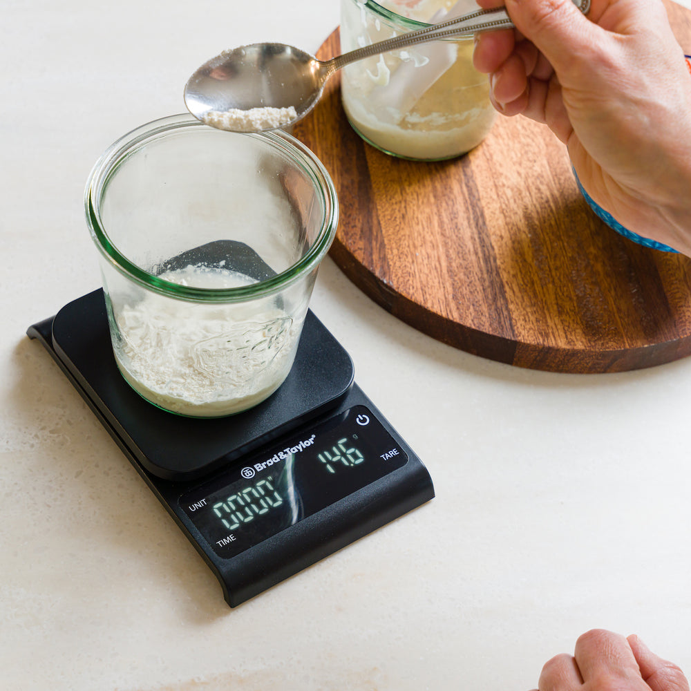 Measuring flour using the Precision Kitchen scale