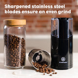Spice & Coffee Grinder with a jar of coffee beans
