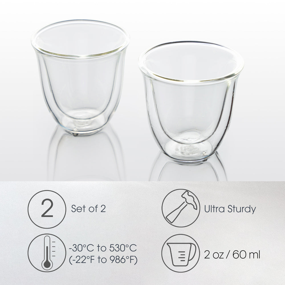 Set of 2 Espresso Cups Shot Glass Coffee Double Wall Insulated Glass Mugs 5  oz